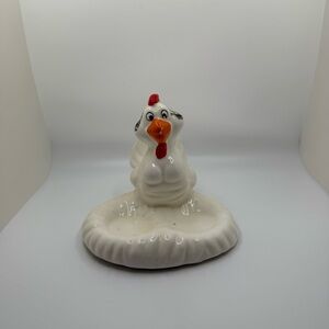Ceramic Chicken Figurine - White and Orange see photos